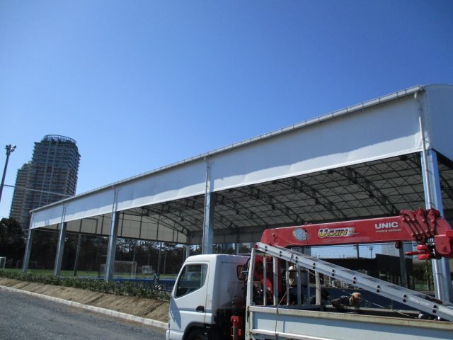 横断幕撤去工事